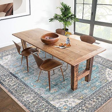 Distressed Area Rug Machine Washable Non Slip Stain Resistant Floor Cover for Living Room Laundry