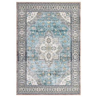 Distressed Area Rug Machine Washable Non Slip Stain Resistant Floor Cover for Living Room Laundry