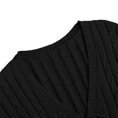 Plus Size Long Sleeve Knit Cardigan V Neck Tie Front Sweater for Casual Wear