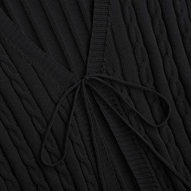 Plus Size Long Sleeve Knit Cardigan V Neck Tie Front Sweater for Casual Wear