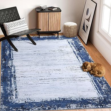 Distressed Bordered Area Rug Machine Washable Non Slip Non Shedding Floor Cover for Living Room