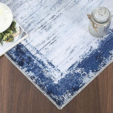 Distressed Bordered Area Rug Machine Washable Non Slip Non Shedding Floor Cover for Living Room