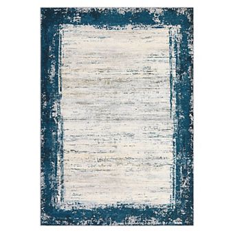 Distressed Bordered Area Rug Machine Washable Non Slip Non Shedding Floor Cover for Living Room
