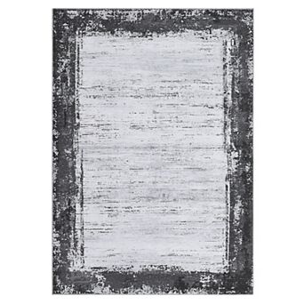 Distressed Bordered Area Rug Machine Washable Non Slip Non Shedding Floor Cover for Living Room