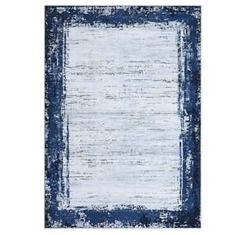 Distressed Bordered Area Rug Machine Washable Non Slip Non Shedding Floor Cover for Living Room