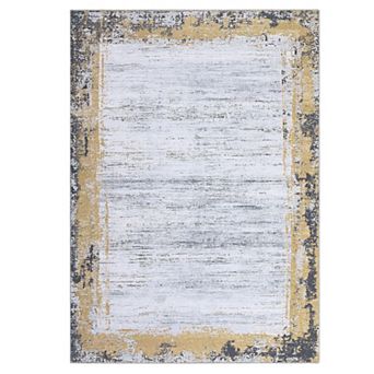 Distressed Bordered Area Rug Machine Washable Non Slip Non Shedding Floor Cover for Living Room