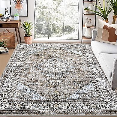 Boho Area Rug Machine Washable Non Slip Non Shedding Stain Resistant Carpet for Dining Room Bedroom
