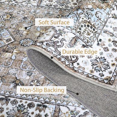 Boho Area Rug Machine Washable Non Slip Non Shedding Stain Resistant Carpet for Dining Room Bedroom