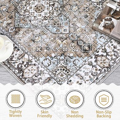 Boho Area Rug Machine Washable Non Slip Non Shedding Stain Resistant Carpet for Dining Room Bedroom