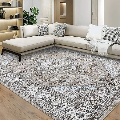 Boho Area Rug Machine Washable Non Slip Non Shedding Stain Resistant Carpet for Dining Room Bedroom