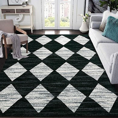Modern Geometric Area Rug Non Slip Foldable Low Pile Vacuum Clean Carpet for Living Room Kitchen