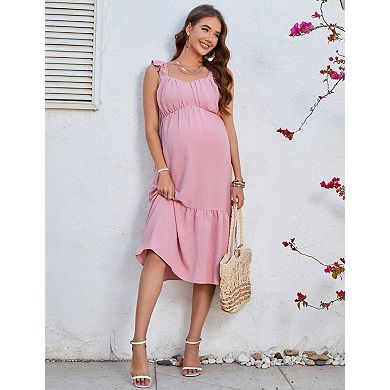Women's Square Neck Boho Maternity Dress for Summer
