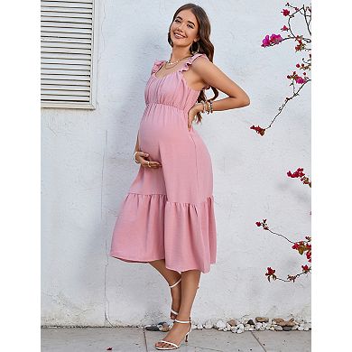 Women's Square Neck Boho Maternity Dress for Summer
