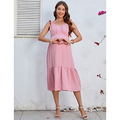 Women's Square Neck Boho Maternity Dress for Summer