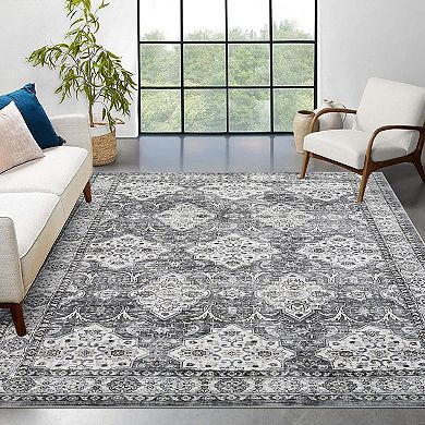 Medallion Area Rug Machine Washable Vacuum Clean Ultra Thin Stain Resistant Carpet for Kid's Room