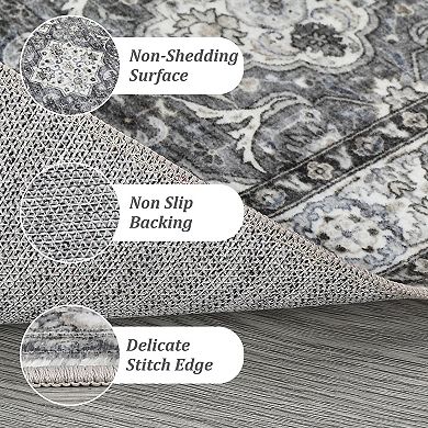 Medallion Area Rug Machine Washable Vacuum Clean Ultra Thin Stain Resistant Carpet for Kid's Room