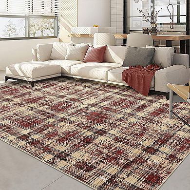 Modern Grid Area Rug Non Slip Foldable Ultra Thin Stain Resistant Carpet for Dining Room Bedroom