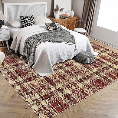 Modern Grid Area Rug Non Slip Foldable Ultra Thin Stain Resistant Carpet for Dining Room Bedroom