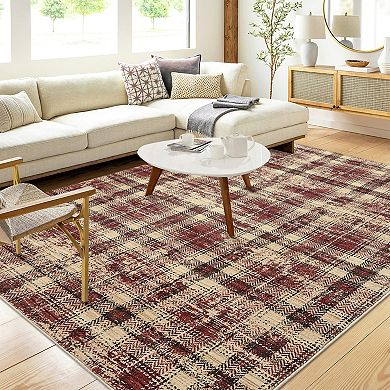 Modern Grid Area Rug Non Slip Foldable Ultra Thin Stain Resistant Carpet for Dining Room Bedroom