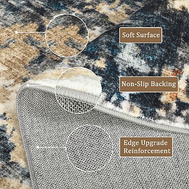 Abstract Area Rug Machine Washable Vacuum Clean Ultra Thin Stain Resistant Carpet for Dining Room