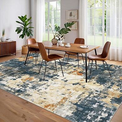 Abstract Area Rug Machine Washable Vacuum Clean Ultra Thin Stain Resistant Carpet for Dining Room