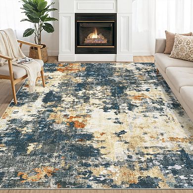 Abstract Area Rug Machine Washable Vacuum Clean Ultra Thin Stain Resistant Carpet for Dining Room