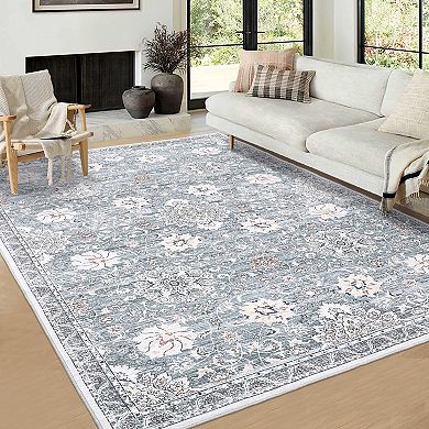 Distressed Area Rug Machine Washable Low Pile Pet Friendly Foldable Floor Cover for Living Room