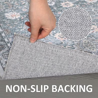 Distressed Area Rug Machine Washable Low Pile Pet Friendly Foldable Floor Cover for Living Room