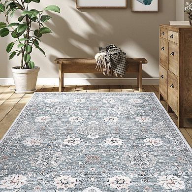 Distressed Area Rug Machine Washable Low Pile Pet Friendly Foldable Floor Cover for Living Room