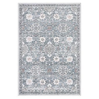 Distressed Area Rug Machine Washable Low Pile Pet Friendly Foldable Floor Cover for Living Room