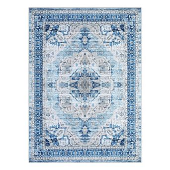 Vintage Medallion Area Rug Non Slip Vacuum Clean Ultra Thin Stain Resistant Carpet for Bedroom