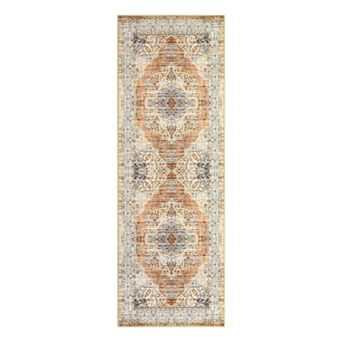 Vintage Medallion Area Rug Non Slip Vacuum Clean Ultra Thin Stain Resistant Carpet for Bedroom