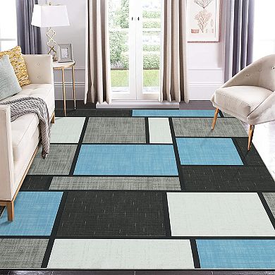 Modern Geometric Area Rug Machine Washable Low Pile Pet Friendly Foldable Carpet for Bathroom