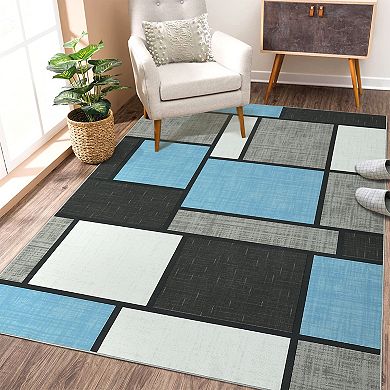 Modern Geometric Area Rug Machine Washable Low Pile Pet Friendly Foldable Carpet for Bathroom