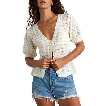 Women's Short Sleeve Cardigan V-Neck Lightweight Button-Up Knit Casual Top