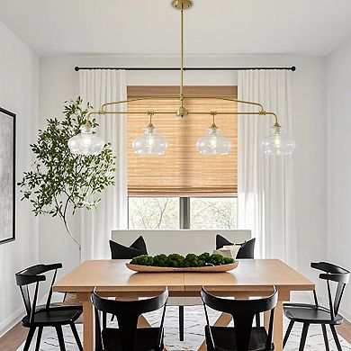 Modern Gold Linear Chandelier, Brass Kitchen Island Pendant with Clear Glass Shades