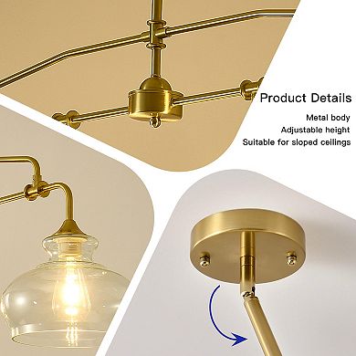 Modern Gold Linear Chandelier, Brass Kitchen Island Pendant with Clear Glass Shades