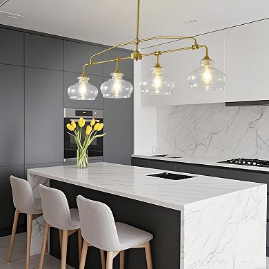 Modern Gold Linear Chandelier, Brass Kitchen Island Pendant with Clear Glass Shades