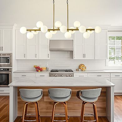 55" Modern Linear Chandelier, 16-Light Large Dining Room Light Fixture with Smoke Glass Globes