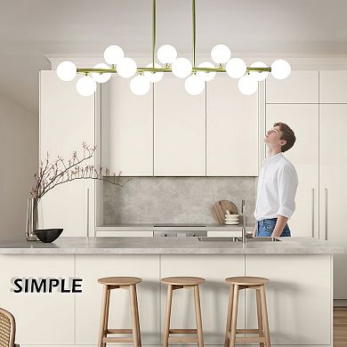 55" Modern Linear Chandelier, 16-Light Large Dining Room Light Fixture with Smoke Glass Globes