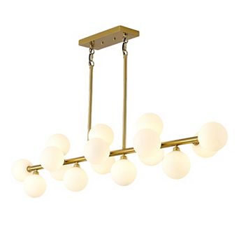 55" Modern Linear Chandelier, 16-Light Large Dining Room Light Fixture with Smoke Glass Globes