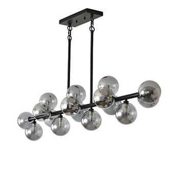 55" Modern Linear Chandelier, 16-Light Large Dining Room Light Fixture with Smoke Glass Globes