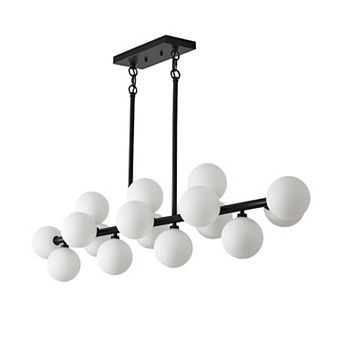 55" Modern Linear Chandelier, 16-Light Large Dining Room Light Fixture with Smoke Glass Globes