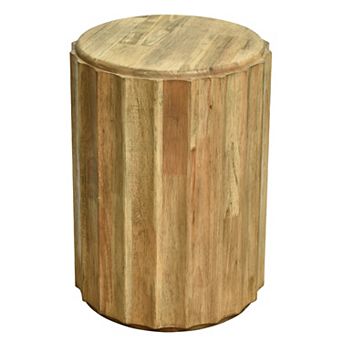 18 Inch Round Side Table, Solid Wood End Table with Gold Geometric Design & Wave Patter