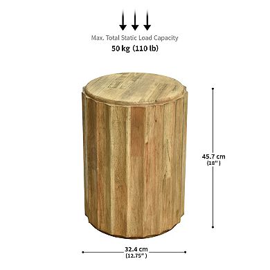 18 Inch Round Side Table, Solid Wood End Table with Gold Geometric Design & Wave Patter