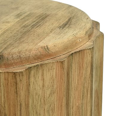 18 Inch Round Side Table, Solid Wood End Table with Gold Geometric Design & Wave Patter
