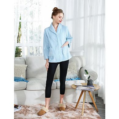 Loungees Women's Drop Needle Coral Fleece Shawl Collar Button FrontBed Jacket
