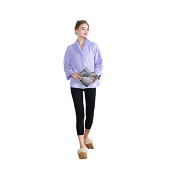 Loungees Women's Drop Needle Coral Fleece Shawl Collar Button FrontBed Jacket