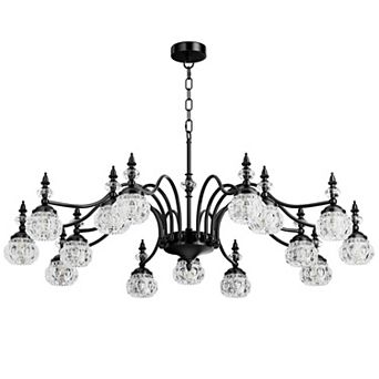 48" Large Industrial Farmhouse Black Chandelier - 15-Light 2 tier Vintage Crystal & Metal Ceiling Fi