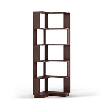 6 tier Freestanding L-Shaped Corner Bookshelf, Dark Red